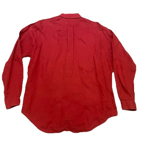 Vintage 90s Polo Ralph Lauren 100% Linen Button Down Shirt XL Red Burgundy Pony - Picture 6 of 10